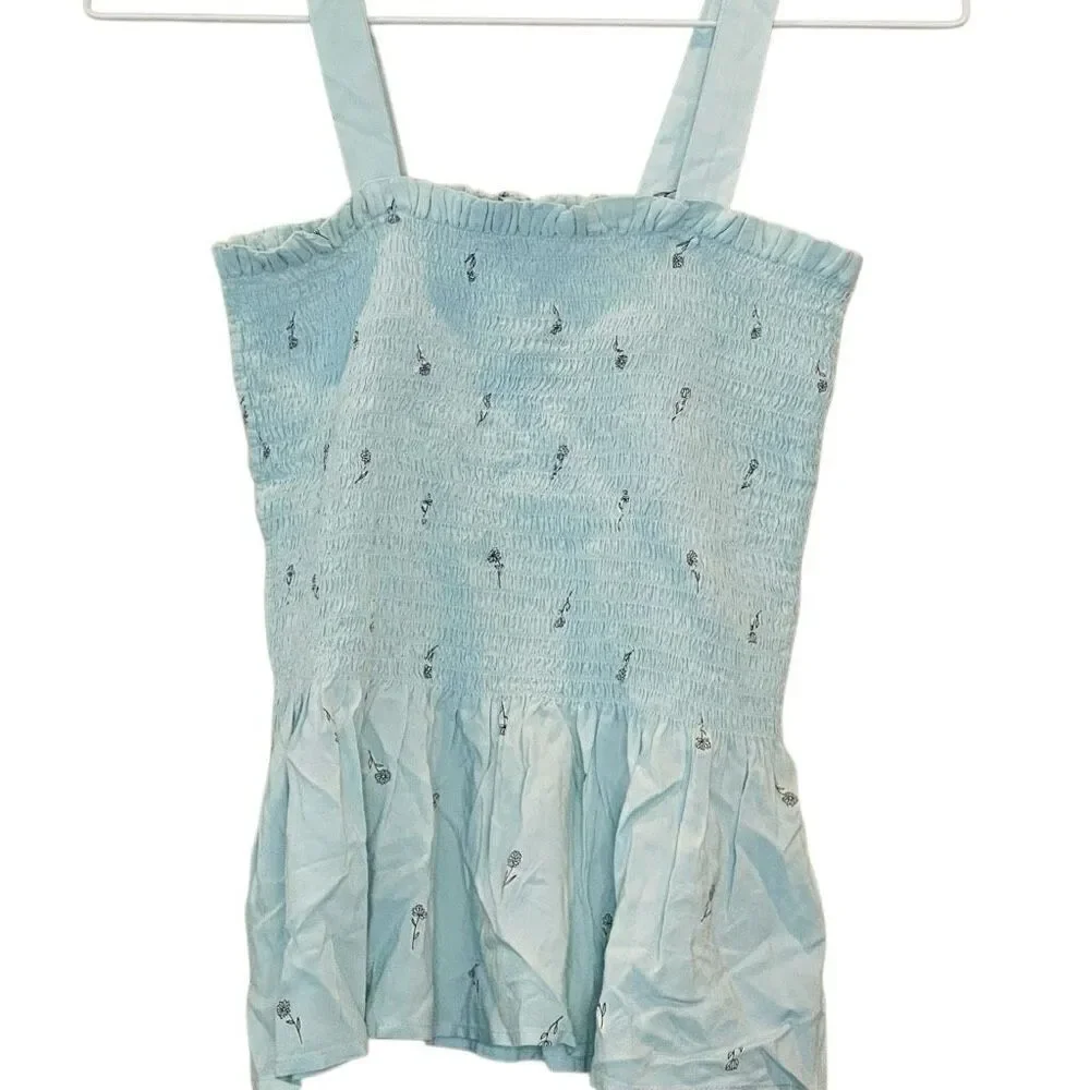 Tucker + Tate Girls Ruffled Smocked Sleeveless Babydoll Light Blue Tank Top Size